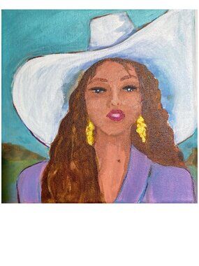 Cowgirl Dreams  Original Acrylic Portrait on 8x8 Canvas - Western Woman Art